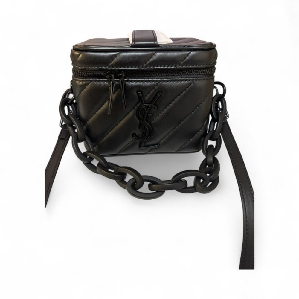 Yves Saint Laurent Black Quilted Leather Cosmetic Case with Chain Strap
